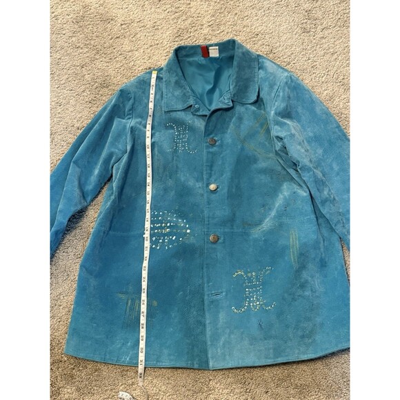 Look East Suede Teal Blue Jacket Geisha Asian  Size 1X - Picture 3 of 11